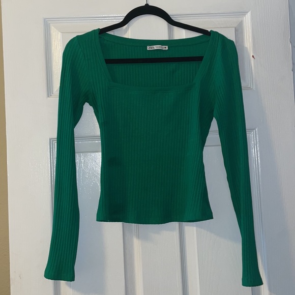 ZARA SQUARE NECK SHIRT GREEN 0962/155/500 LONG SLEEVE TOP - Picture 3 of 14